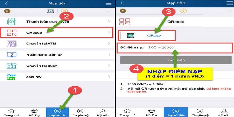 Quét mã QR là hình thức nạp tiền Thabet được nhiều người lựa chọn 