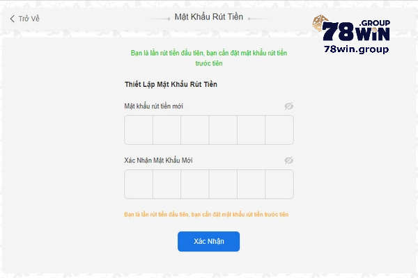 Người chơi tạo mật khẩu rút tiền 78win