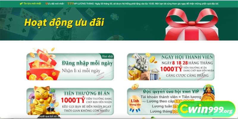 Lợi ích khi đăng nhập CWIN là nhiều khuyến mãi