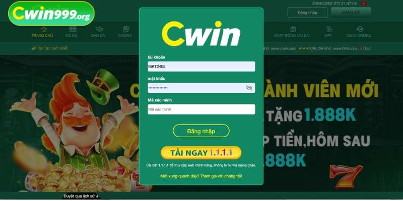 Hướng dẫn đăng nhập tài khoản CWIN trên máy tính