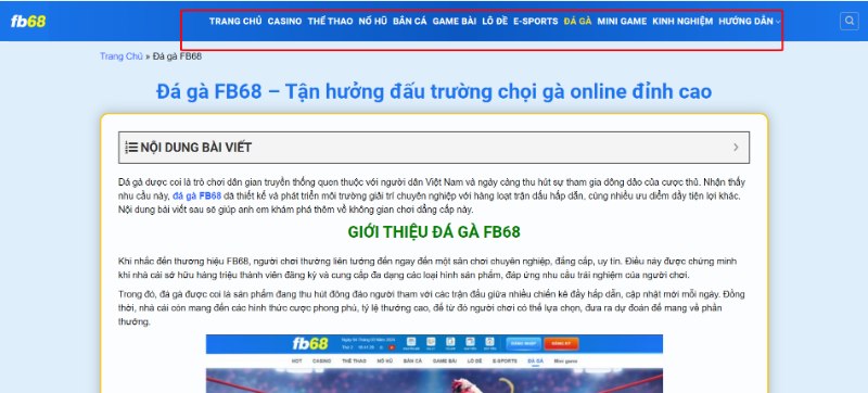 Những chuyên mục mà FB68vi.com hiện đang cung cấp cho bet thủ 